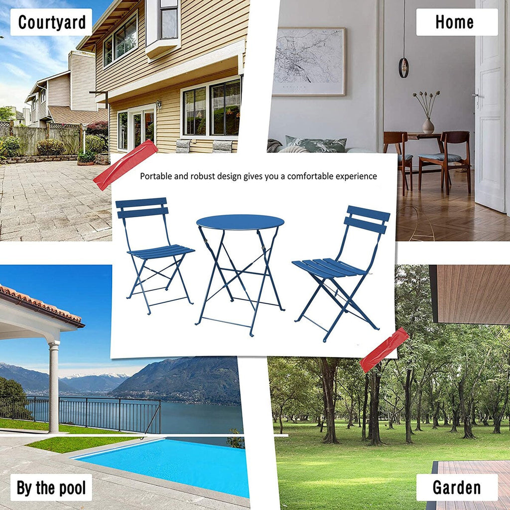 3pc Metal Folding Bistro Set, Weather-Resistant Outdoor/Indoor Conversation Set for Patio, Yard, Garden