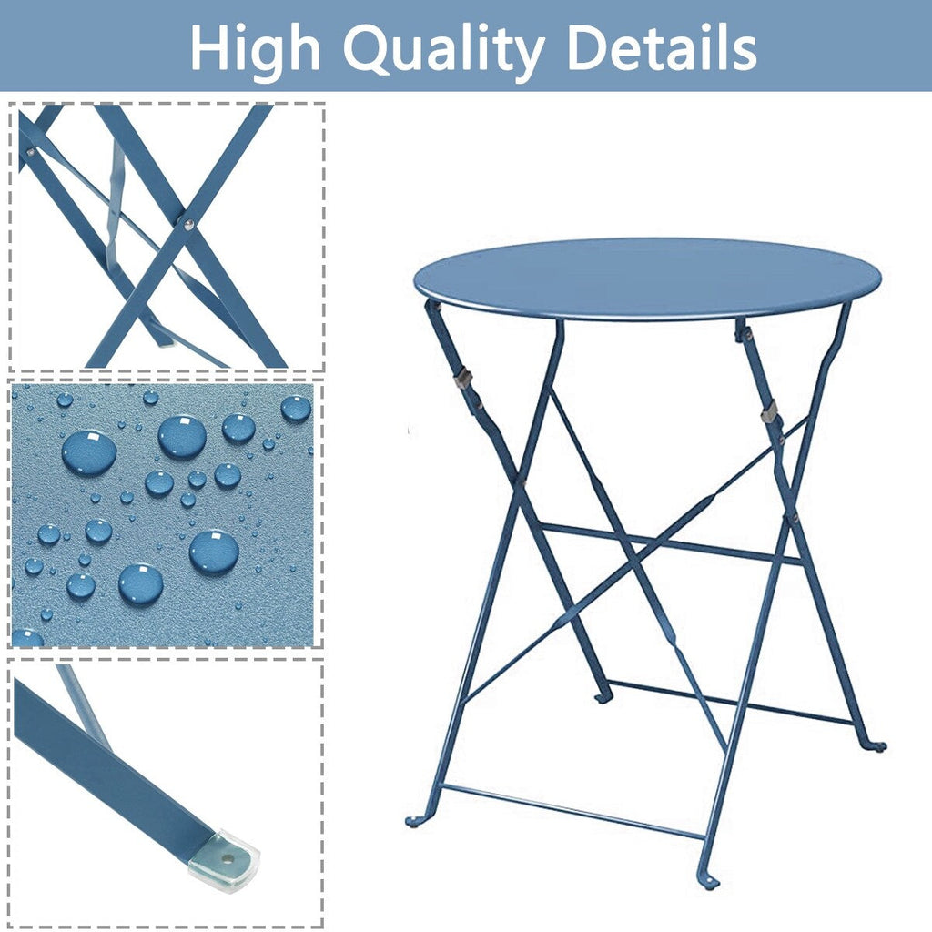 3pc Metal Folding Bistro Set, Weather-Resistant Outdoor/Indoor Conversation Set for Patio, Yard, Garden