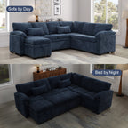 Modern L-Shaped Chenille Sectional Sofa with Pull-Out Sleeper, Storage Seats, Ottoman and 2 Pillows for Living Room