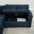 Modern L-Shaped Chenille Sectional Sofa with Pull-Out Sleeper, Storage Seats, Ottoman and 2 Pillows for Living Room