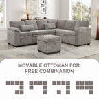 Modern L-Shaped Chenille Sectional Sofa with Pull-Out Sleeper, Storage Seats, Ottoman and 2 Pillows for Living Room