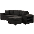 Modern L-Shaped Pull-Out Sectional Sofa Bed with Reversible Chaise, Storage and 2 Stools for Living Room Apartment