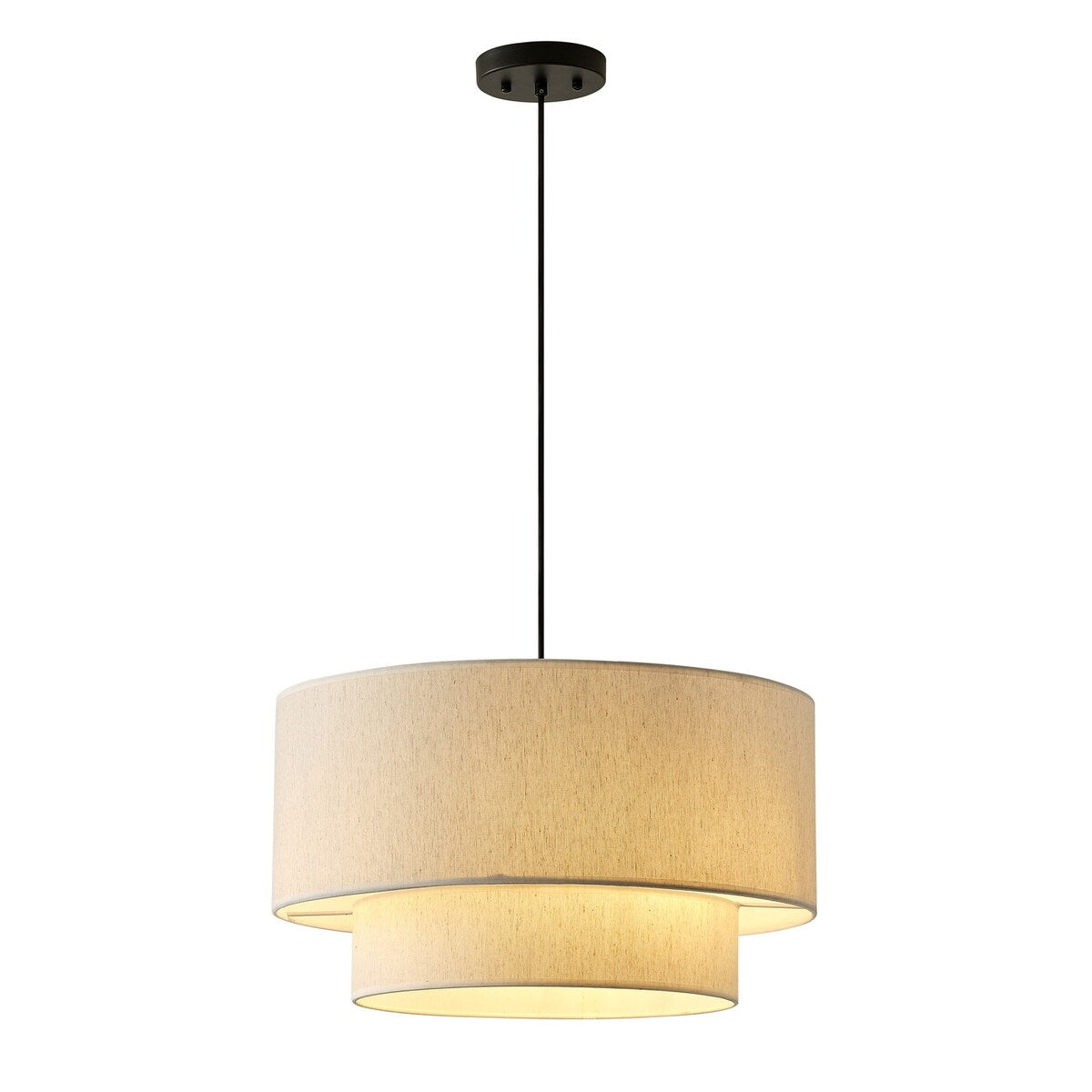 Modern Off-White Drum Pendant Light with 2-Tier Linen Fabrics Lampshade