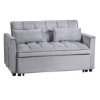 Modern Pull-Out Couch Bed, 3-in-1 Sleeper Sofa with Adjustable Backrest, Velvet Loveseat, Pillows & Side Pockets