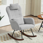 Modern Upholstered Rocking Nursery Glider Chair with High Backrest, Headrest and Lumbar Pillow for Living Room or Bedroom