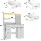 Modern White Makeup Vanity Fold Mirror Adjustable Lighting Dressing - 40.2x54.1