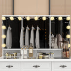 Modern White Makeup Vanity Fold Mirror Adjustable Lighting Dressing - 40.2x54.1