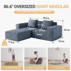 Modular Convertible Sofa Bed 2 Seater Gray Corduroy Velvet