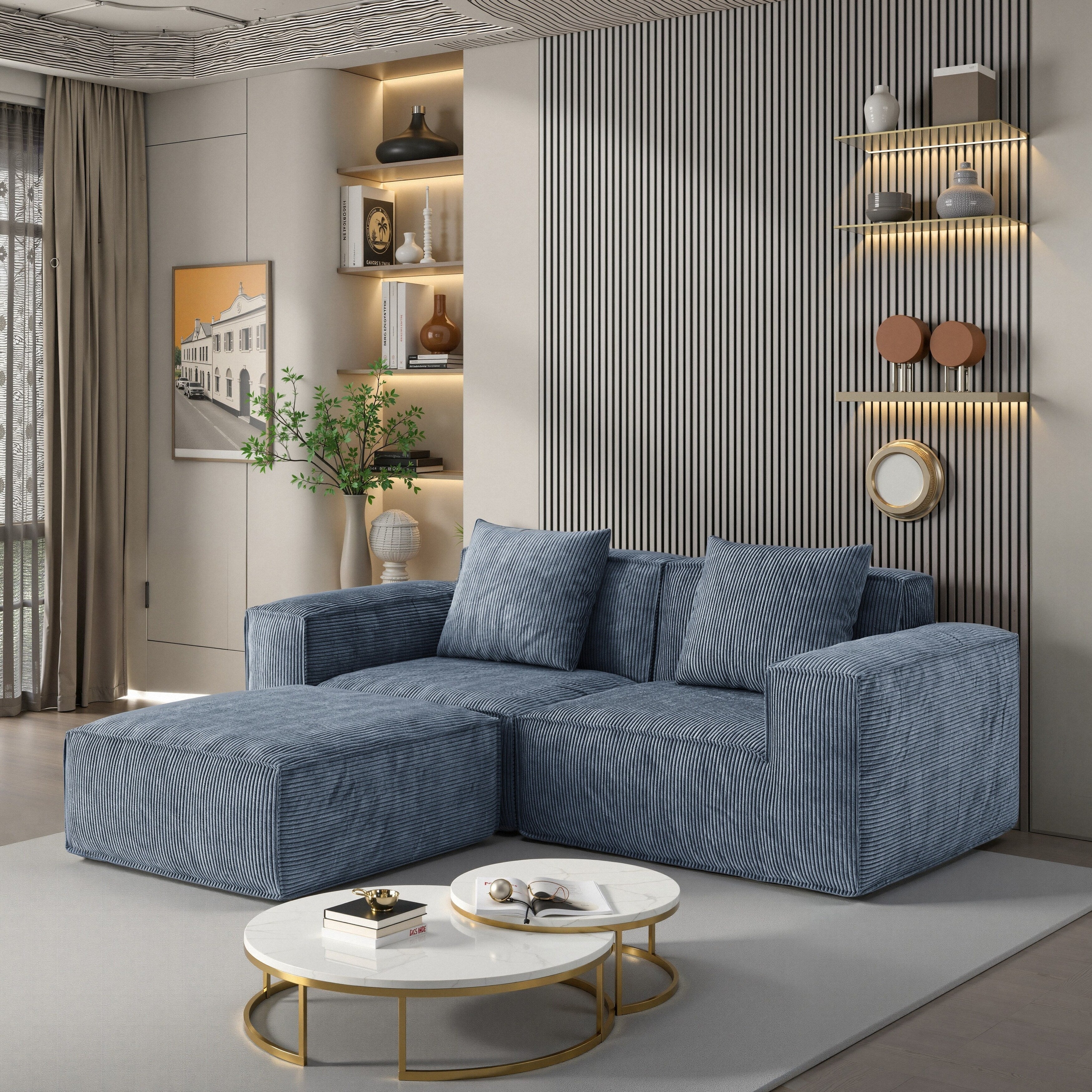 Modular Convertible Sofa Bed 2 Seater Gray Corduroy Velvet