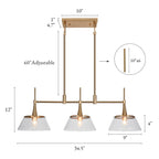 Mola Modern Gold 3-Light Seeded Glass Chandelier Linear Island Pendant Light for Dining Room