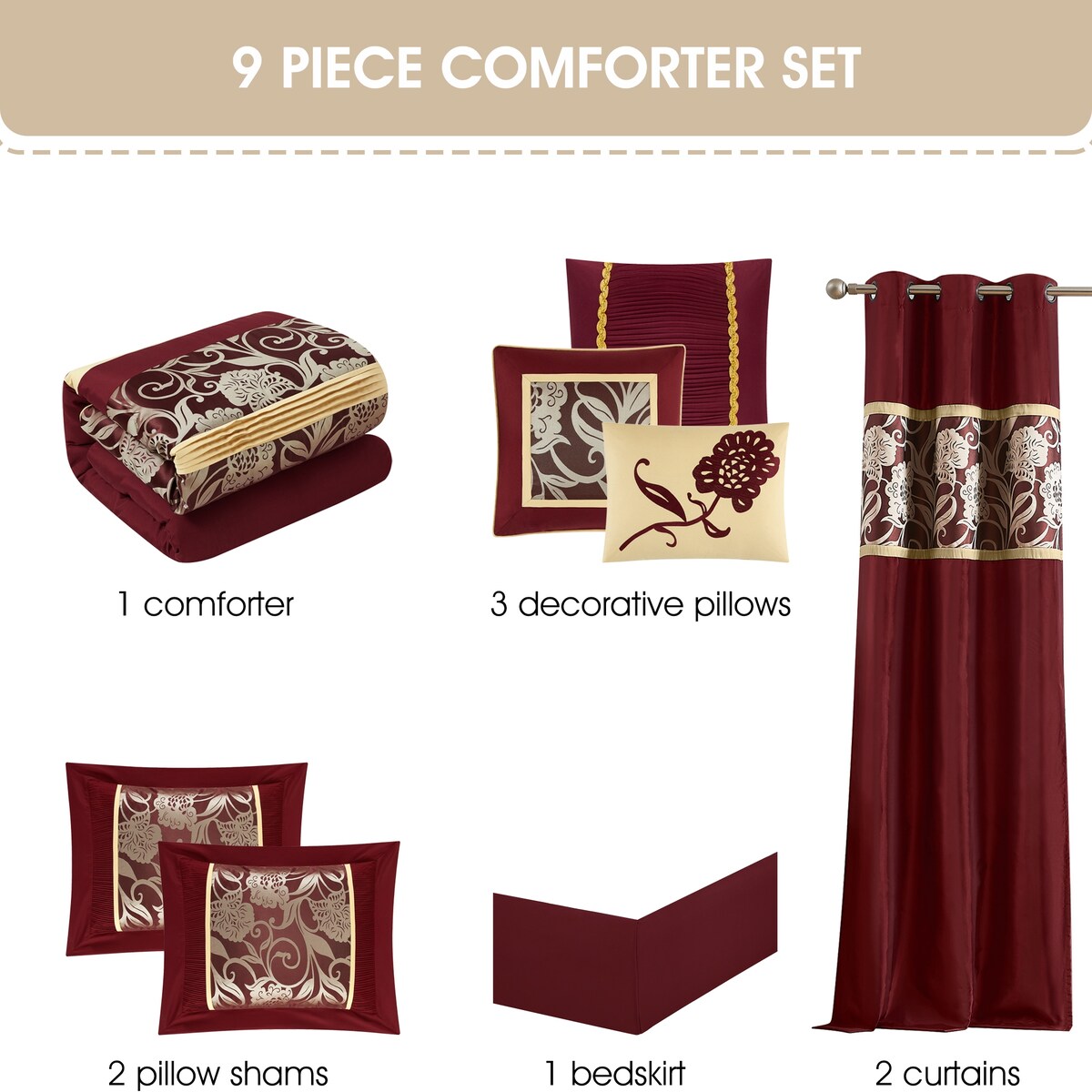 Nanshing Brie 9 Piece Floral Jacquard Comforter Set