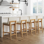 Gracie Modern Bar Stool, Boucle Upholstered Chair and Brushed Wooden Legs