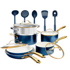 Gotham Steel Natural Collection Pots and Pans 15 Pc Ultra Performance Ceramic Nonstick Cookware Set in Navy