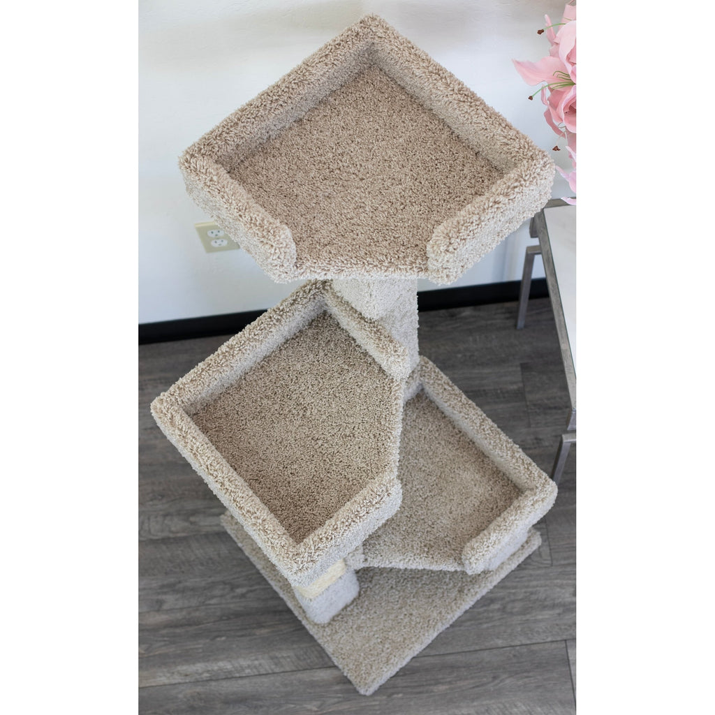 New Cat Condos 3 Level Solid Wood and Carpet Kitty Tree