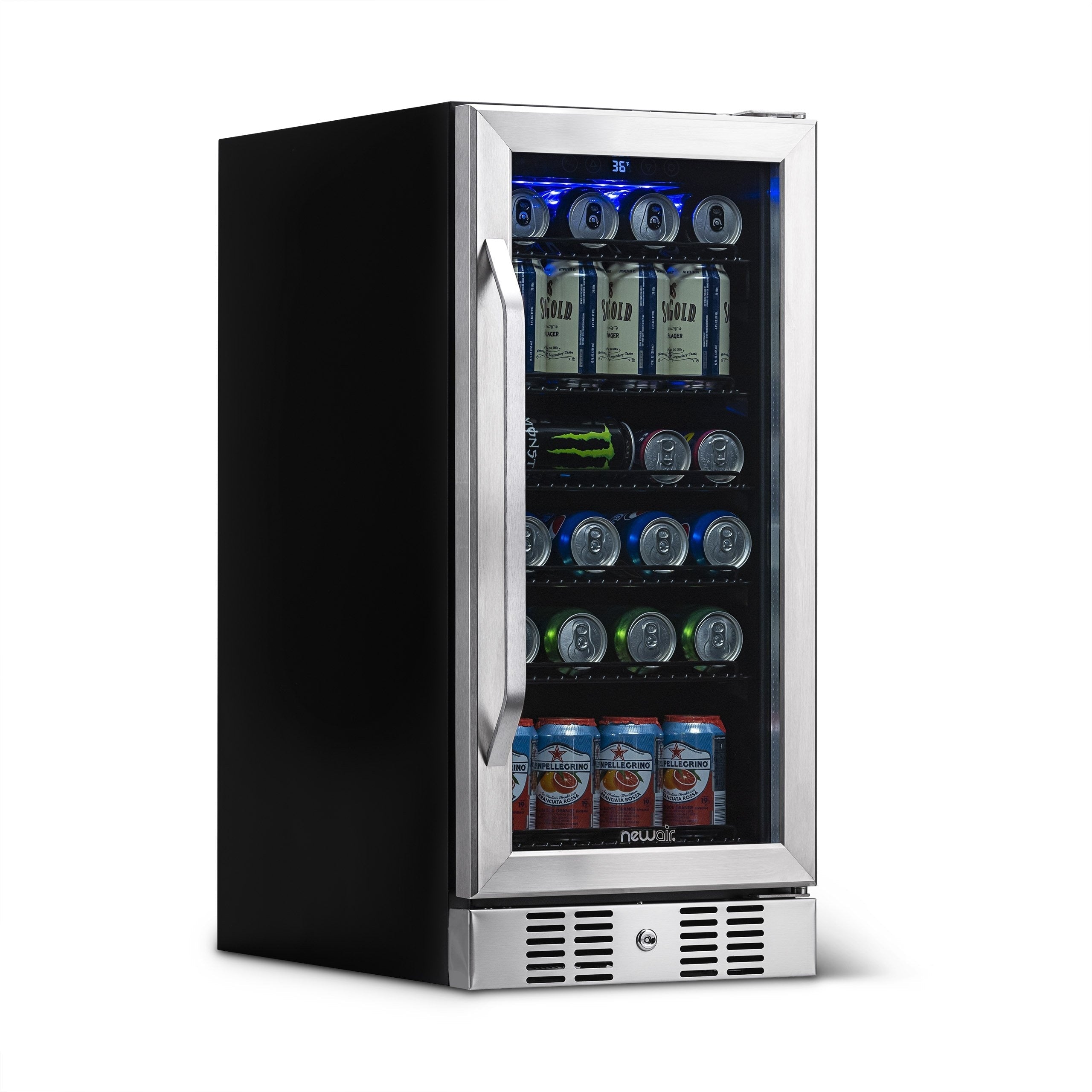 Newair 15 in. Built-in 96 Can Beverage Fridge in Stainless Steel with Temperature Controls and Adjustable Shelves