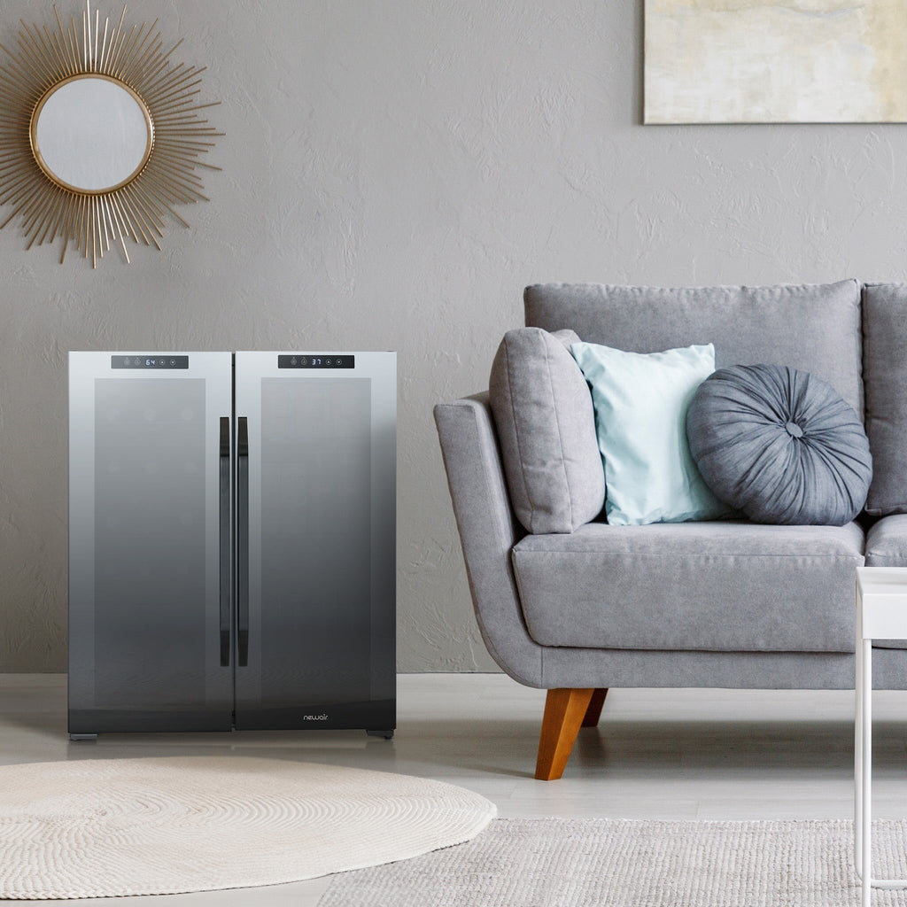 Newair Wine and Beverage Refrigerator, 18 Bottles & 59 Cans, Dual Temperature Zones, Freestanding, Digital Temperature Control