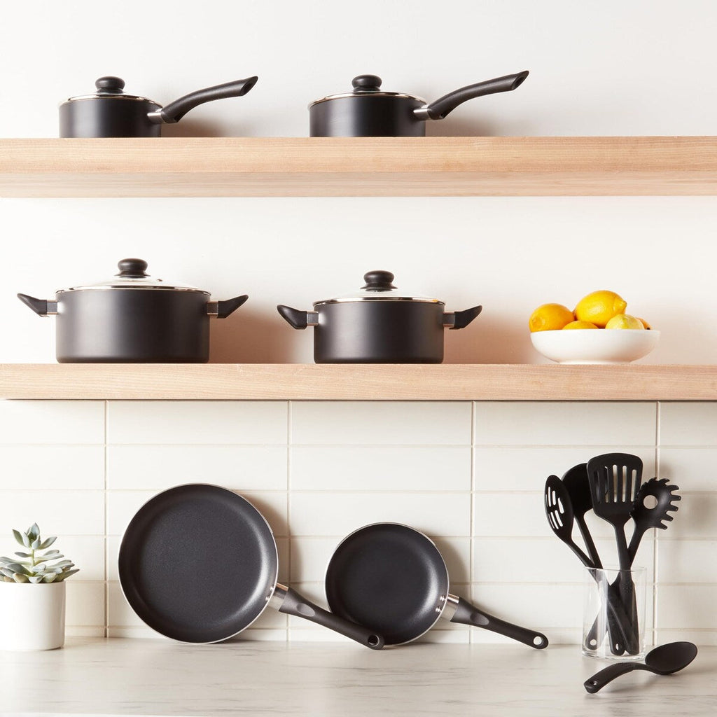 Non-Stick Cookware 15-Piece Set, Pots, Pans and Utensils, Black