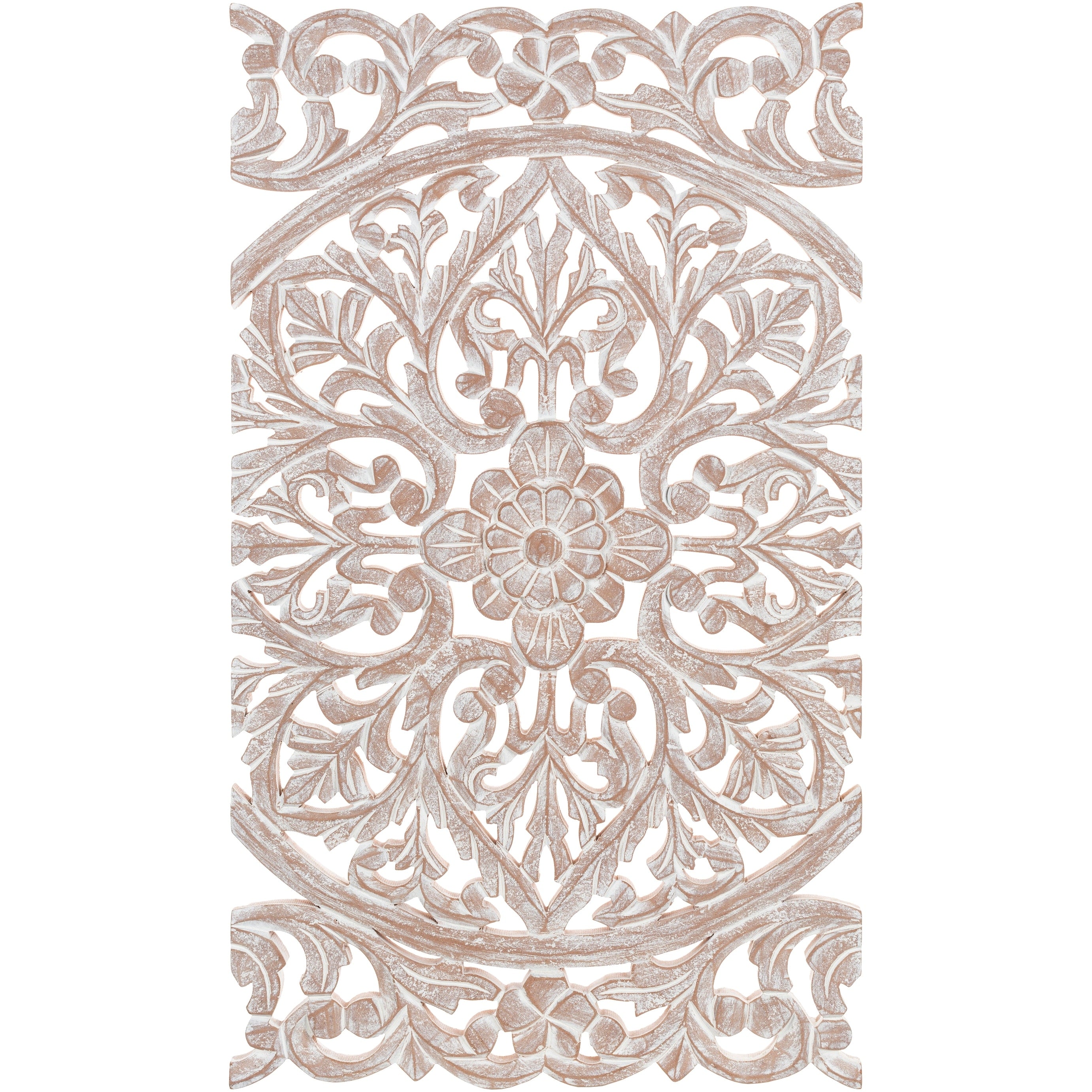 Norma Floral Hand Carved Natural Wooden 48x28-inch 3-Panel Wall Art