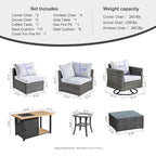 OVIOS Deep Seat Wicker 11-piece Sectional Set Swivel Chairs Fire Pit