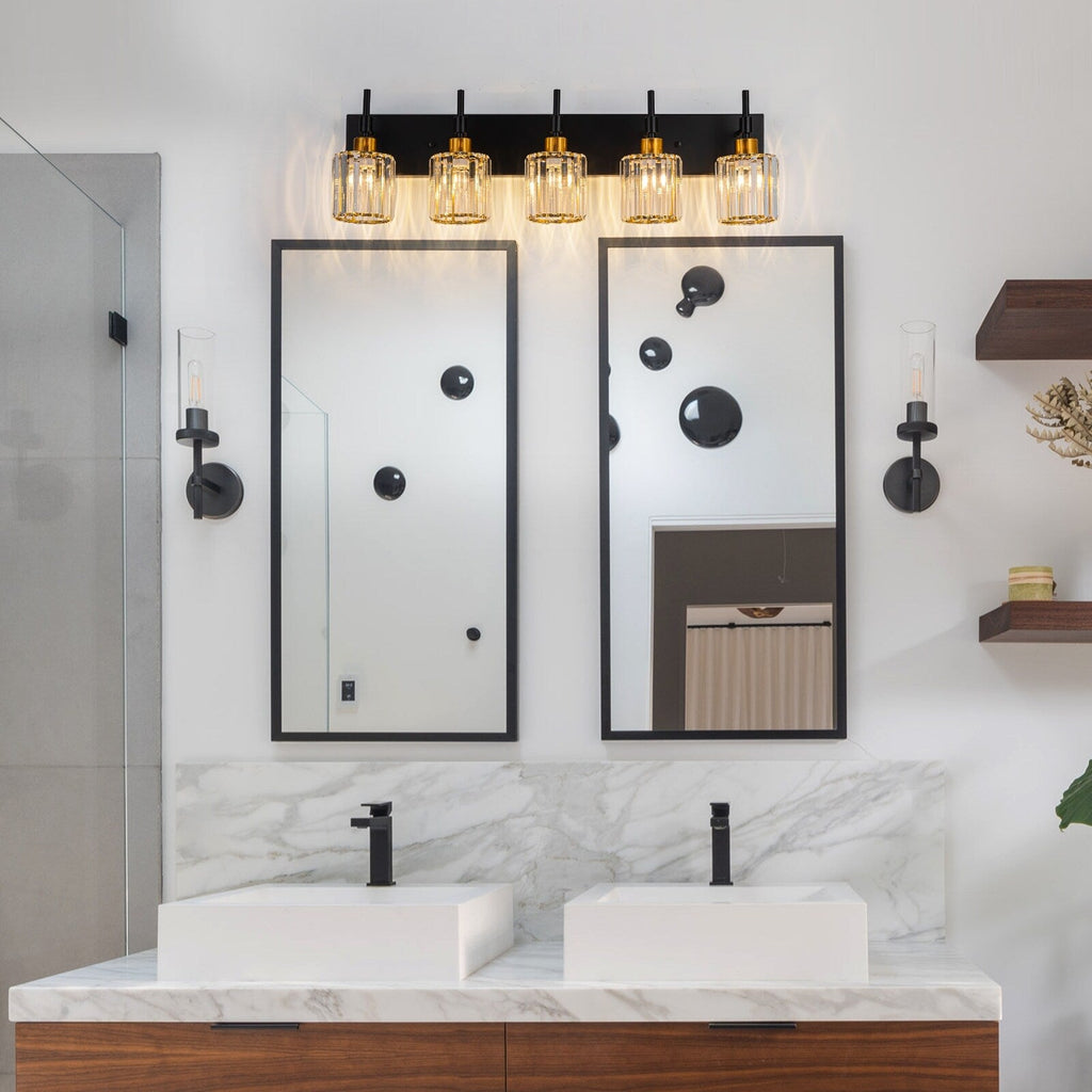 Modern Dimmable Crystal Bathroom Vanity Light Wall Sconces with Crystal Shades