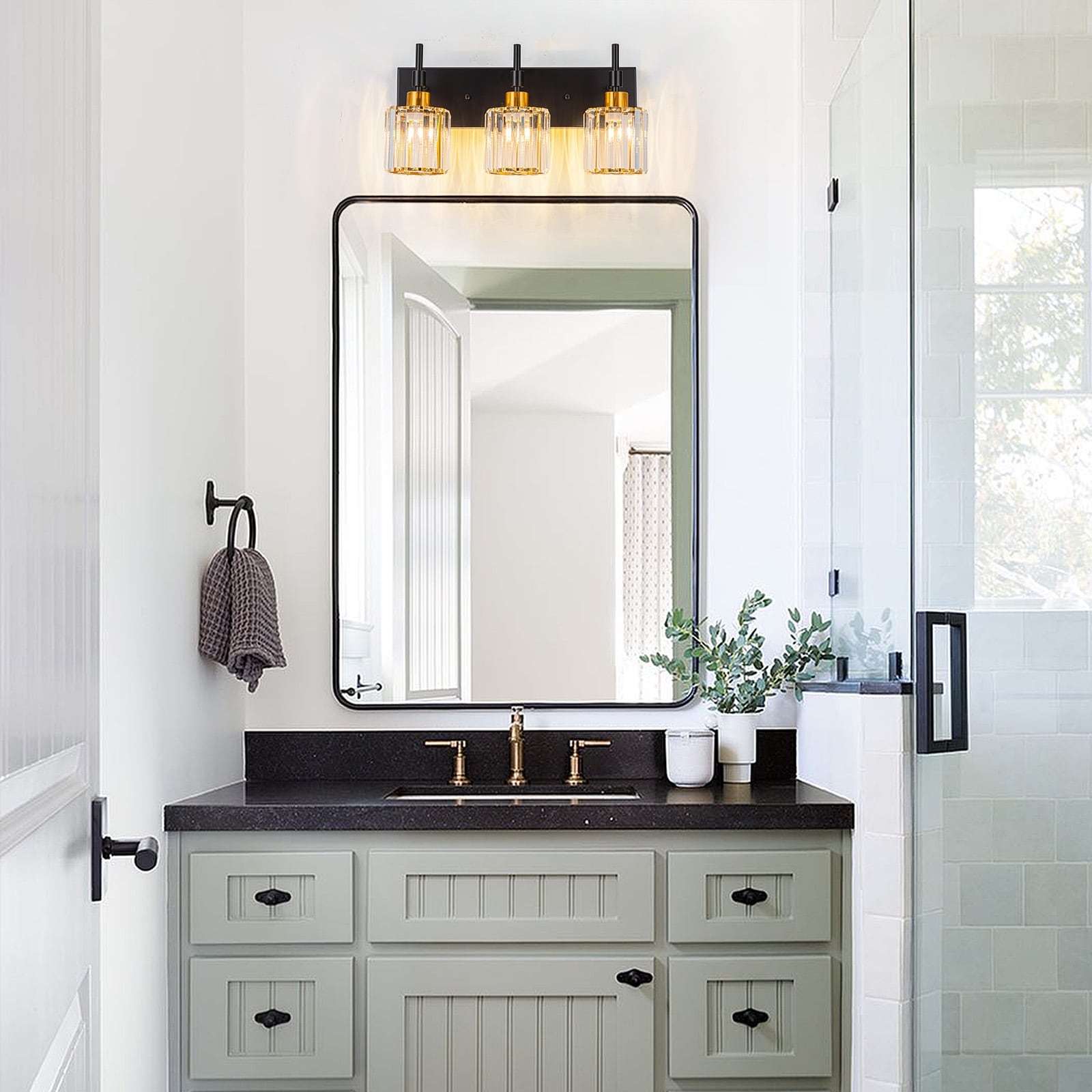 Modern Dimmable Crystal Bathroom Vanity Light Wall Sconces with Crystal Shades