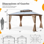 EROMMY Hardtop Gazebo,Outdoor Pergola with Double Roof & Netting & Curtains,Heavy Duty Canopy for Patio, Backyard, Pool party