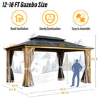EROMMY Hardtop Gazebo,Outdoor Pergola with Double Roof & Netting & Curtains,Heavy Duty Canopy for Patio, Backyard, Pool party