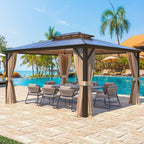 EROMMY Hardtop Gazebo,Outdoor Pergola with Double Roof & Netting & Curtains,Heavy Duty Canopy for Patio, Backyard, Pool party