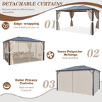 EROMMY Hardtop Gazebo,Outdoor Pergola with Double Roof & Netting & Curtains,Heavy Duty Canopy for Patio, Backyard, Pool party