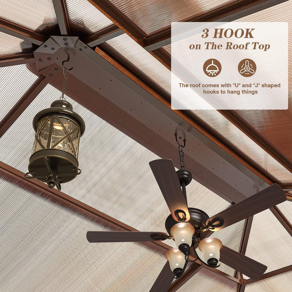 Hardtop Gazebo for Backyard – Permanent Pergola with Netting, Curtains & Double Roof, All-Weather Outdoor Shelter