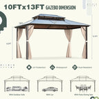 Hardtop Gazebo for Backyard – Permanent Pergola with Netting, Curtains & Double Roof, All-Weather Outdoor Shelter