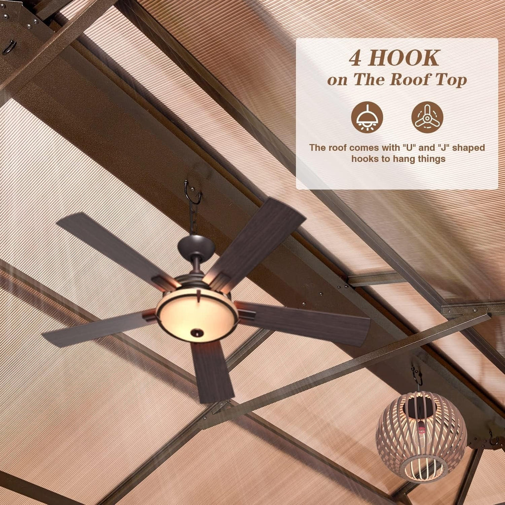 Hardtop Gazebo for Backyard – Permanent Pergola with Netting, Curtains & Double Roof, All-Weather Outdoor Shelter