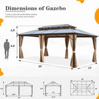 Hardtop Gazebo for Backyard – Permanent Pergola with Netting, Curtains & Double Roof, All-Weather Outdoor Shelter