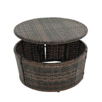 Outdoor Rattan Round Canopy Daybed with Lift Coffee Table, Navy Blue Deep Seating Sofa Bed with Pillows and Washable Cushions