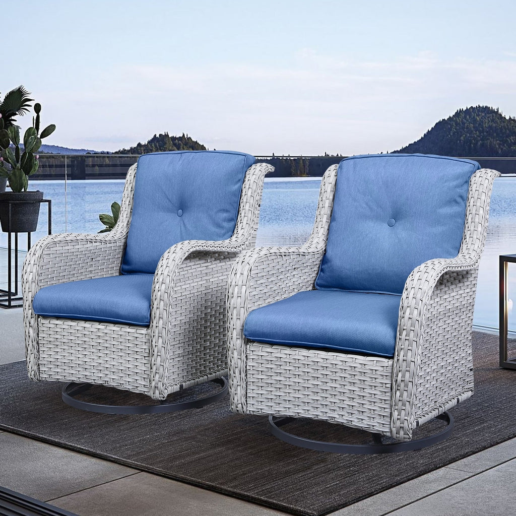 Gymojoy Outdoor Wicker Rocking Lounge Chairs with Swivel Base (Set of 2)