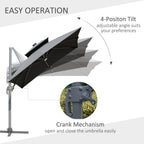 Outsunny 10ft Solar LED Patio Umbrella, Offset Hanging Umbrella with 360° Rotation, Cross Base, 8 Ribs, Tilt and Crank