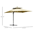 Outsunny 10ft Solar LED Patio Umbrella, Offset Hanging Umbrella with 360° Rotation, Cross Base, 8 Ribs, Tilt and Crank