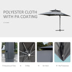 Outsunny 10ft Solar LED Patio Umbrella, Offset Hanging Umbrella with 360° Rotation, Cross Base, 8 Ribs, Tilt and Crank
