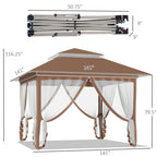 Outsunny 12' x 12' Pop Up Canopy Sun Shade Instant Tent Folding with Mesh Sidewall Netting, 3-Level Adjustable Height