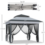 Outsunny 12' x 12' Pop Up Canopy Sun Shade Instant Tent Folding with Mesh Sidewall Netting, 3-Level Adjustable Height