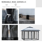 Outsunny 12' x 12' Pop Up Canopy Sun Shade Instant Tent Folding with Mesh Sidewall Netting, 3-Level Adjustable Height