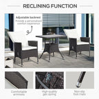 Outsunny 3 Pieces Patio PE Rattan Sofa Set, Outdoor Recliner Chairs Wood Grain plastic Top Coffee Table
