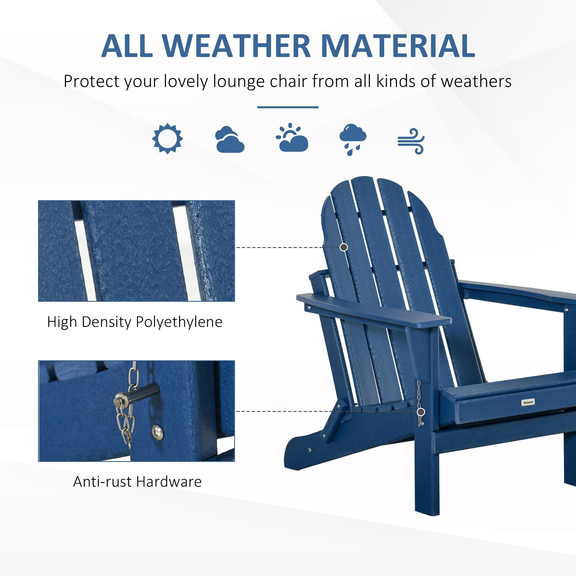 Outsunny Folding Adirondack Chair, HDPE Outdoor All Weather Plastic Lounge Beach Chairs for Patio Deck and Lawn Furniture