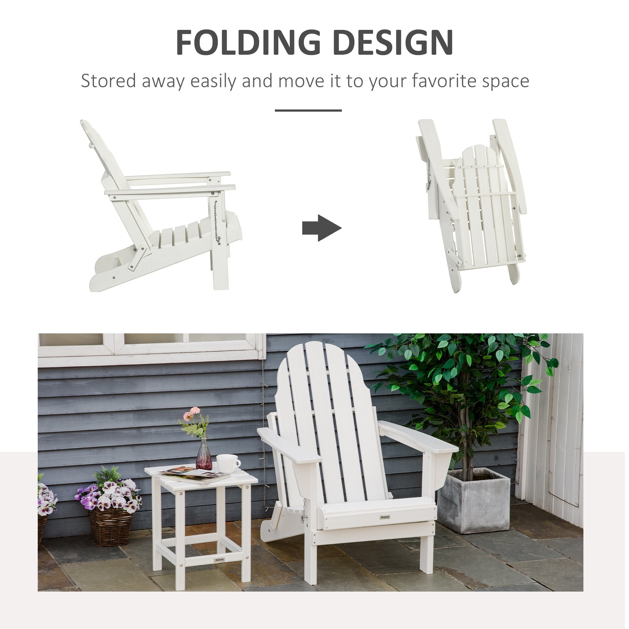 Outsunny Folding Adirondack Chair, HDPE Outdoor All Weather Plastic Lounge Beach Chairs for Patio Deck and Lawn Furniture