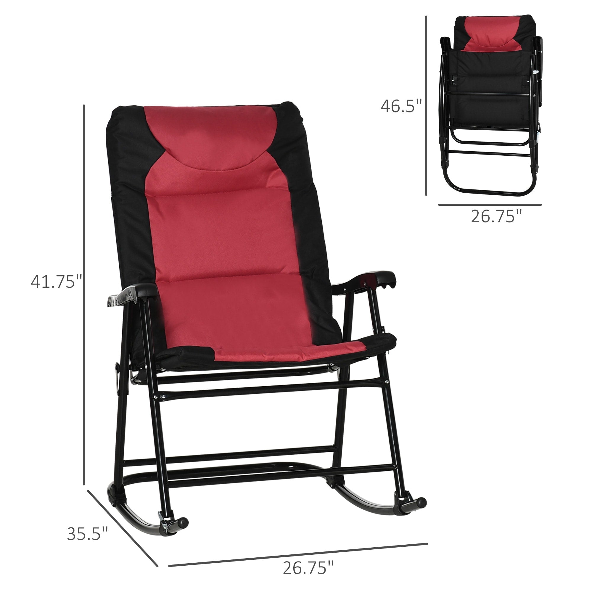 Outsunny Folding Rocking Chair Set with Padded Seat and Back, Pillow