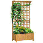 Outsunny Wood Planter with Trellis, Raised Garden Bed for Climbing Plants w/ Drainage Holes and Roof