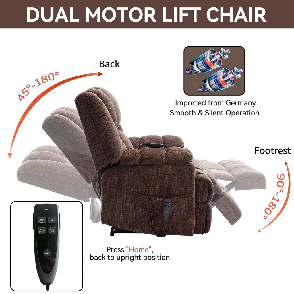 Oversized Chenille Power Lift Recliner Chair with Massage and Lumbar Heating, Infinite Position Reclining