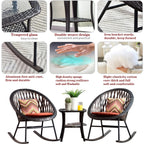 OVIOS 3-piece Patio Rocking Chair Bistro Set with Glass Coffee Table