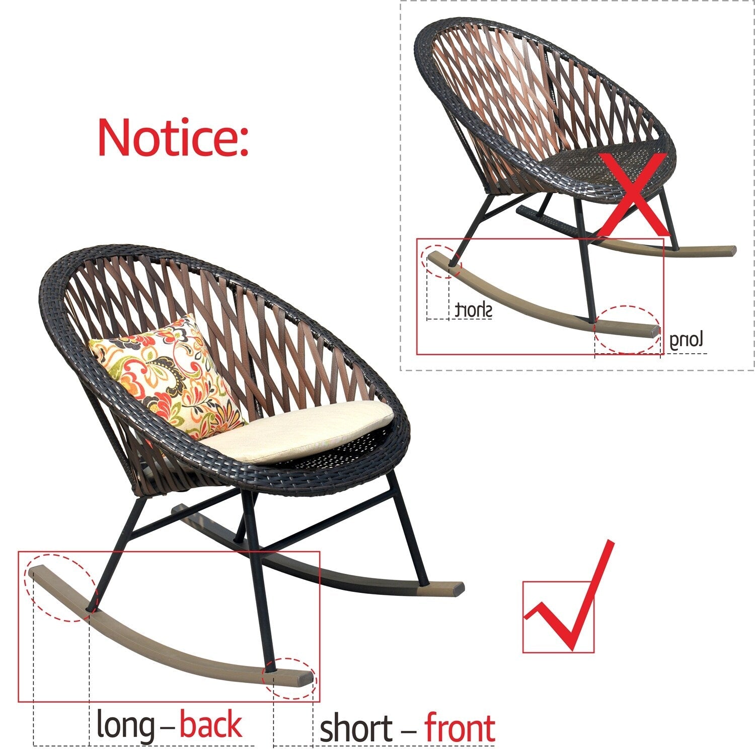 OVIOS 3-piece Patio Rocking Chair Bistro Set with Glass Coffee Table