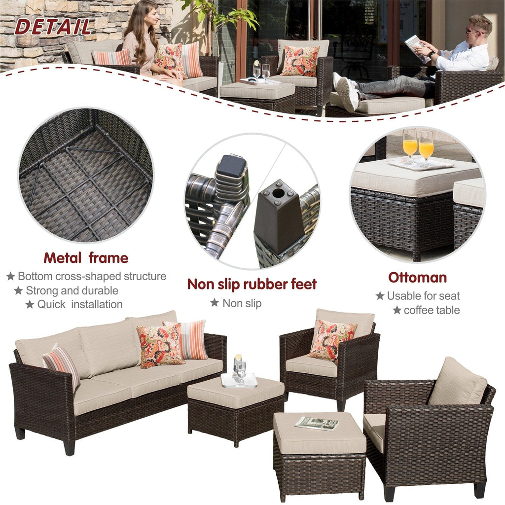 OVIOS 5-piece Patio Furniture Wicker Outdoor High-back Seating Set